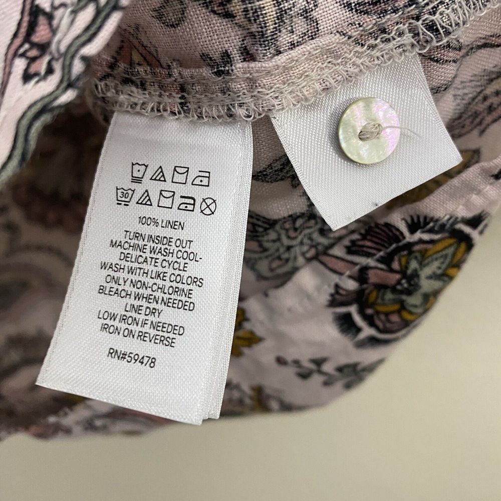Rachel Zoe Shirt Womens Medium Linen Boho Floral Paisley Pink Button Front - Picture 7 of 7